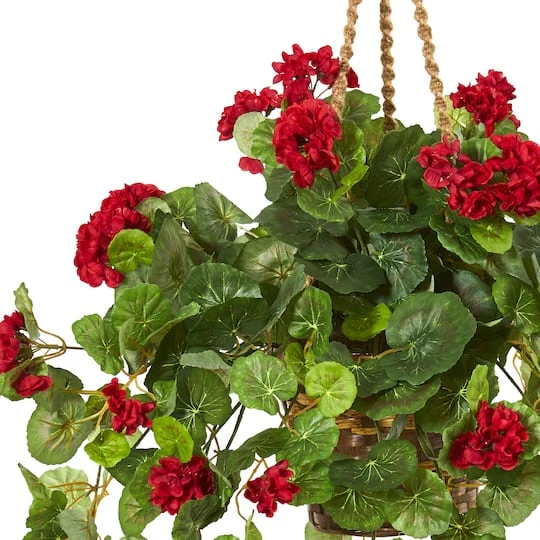 2.2ft. Red Geranium Artificial Plant In Hanging Basket 5 2.2ft. Red Geranium Artificial Plant In Hanging Basket - Image 3