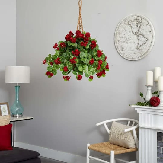 2.2ft. Red Geranium Artificial Plant In Hanging Basket 7 2.2ft. Red Geranium Artificial Plant In Hanging Basket - Image 5