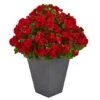 2.7ft. Red UV Resistant Geranium Artificial Plant In Slate Planter 2 2.7ft. Red UV Resistant Geranium Artificial Plant In Slate Planter -Michaels Shop D350311S 11