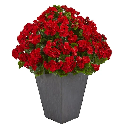 2.7ft. Red UV Resistant Geranium Artificial Plant In Slate Planter 3 2.7ft. Red UV Resistant Geranium Artificial Plant In Slate Planter