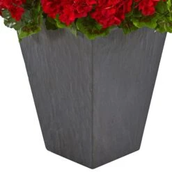 2.7ft. Red UV Resistant Geranium Artificial Plant In Slate Planter 9 2.7ft. Red UV Resistant Geranium Artificial Plant In Slate Planter -Michaels Shop D350311S 13