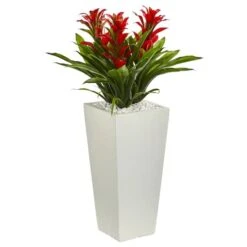 2ft. Triple Bromeliad Artificial Plant In White Tower Planter