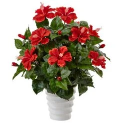 22" Hibiscus Flowering Plant In Swirl Planter -Michaels Shop D350363S 1 1