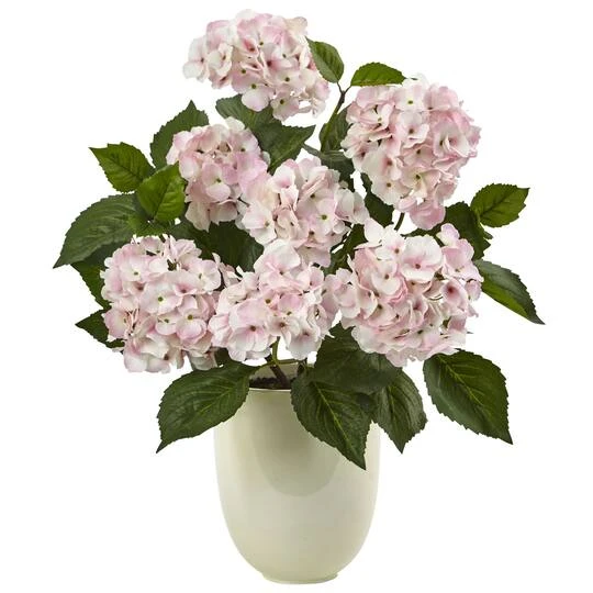 22" Pink Hydrangea Arrangement In White Planter 4 22" Pink Hydrangea Arrangement In White Planter - Image 2