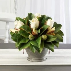 13" Magnolia Bud Plant In Vintage Bowl With Copper Trimming -Michaels Shop D352372S 3