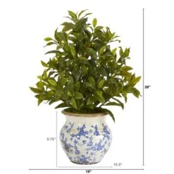 28" Coffee Leaf Artificial Plant In Vintage Floral Planter (Real Touch) -Michaels Shop D352398S 2