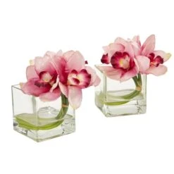 8" Boat Orchid Arrangement In Glass Vase, 2ct. Pink -Michaels Shop D386843S 1 1