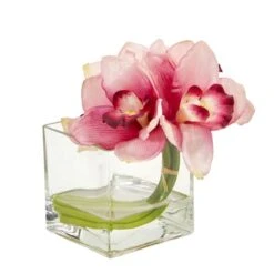 8" Boat Orchid Arrangement In Glass Vase, 2ct. Pink -Michaels Shop D386843S 2