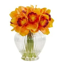 9" Boat Orange Orchid Arrangement In Glass Vase 5 9" Boat Orange Orchid Arrangement In Glass Vase -Michaels Shop D386895S 1 1