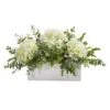 15" Hydrangea & Eucalyptus Artificial Arrangement In White Vase