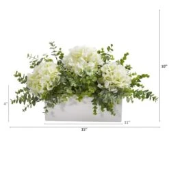 15" Hydrangea & Eucalyptus Artificial Arrangement In White Vase 8 15" Hydrangea & Eucalyptus Artificial Arrangement In White Vase -Michaels Shop D386900S 12