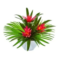 Bromeliad Artificial Arrangement In Oval White Vase -Michaels Shop D386964S 1 1