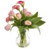 19" Calla Lily & Tulips Artificial Arrangement In Decorative Clear Vase Pink And White -Michaels Shop D386979S 11