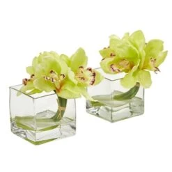 8" Boat Orchid Arrangement In Glass Vase, 2ct. Green -Michaels Shop D386991S 1 1