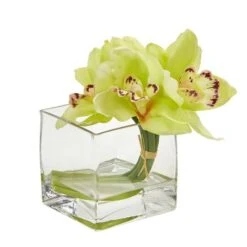 8" Boat Orchid Arrangement In Glass Vase, 2ct. Green -Michaels Shop D386991S 2