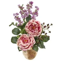 Large Rose And Dancing Daisy In Wooden Pot -Michaels Shop D387029S 3