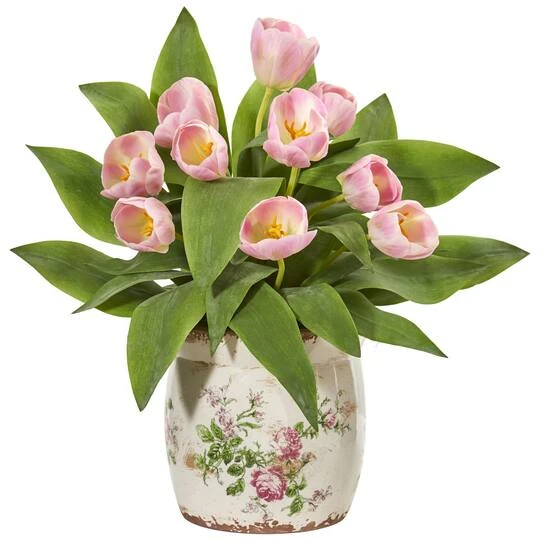Tulip Artificial Arrangement In Floral Design Vase 3 Tulip Artificial Arrangement In Floral Design Vase