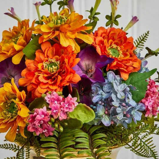 14" Mixed Floral Artificial Arrangement In Gold Urn 6 14" Mixed Floral Artificial Arrangement In Gold Urn - Image 4