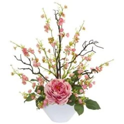 23" Rose & Cherry Blossom Arrangement In White Planter Pink -Michaels Shop D387088S 11 1