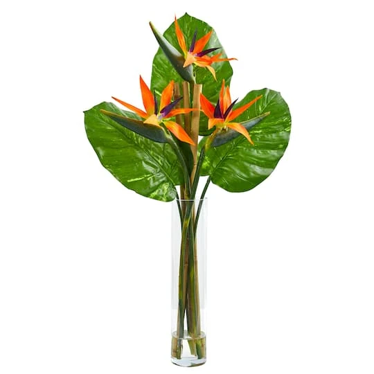 Bird Of Paradise Artificial Arrangement In Cylinder Vase 3 Bird Of Paradise Artificial Arrangement In Cylinder Vase