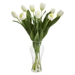 24" Tulip Arrangement In Vase White