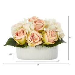 7" Rose And Hydrangea Artificial Arrangement In White Vase 8 7" Rose And Hydrangea Artificial Arrangement In White Vase -Michaels Shop D388050S 2