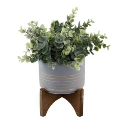 Flora Bunda® 11.5" Gray Eucalyptus In Ceramic Pot On Wood Stand -Michaels Shop D511315S 1 1