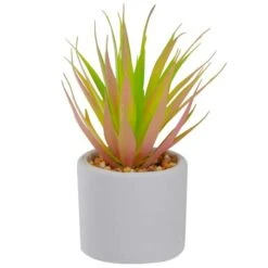 Northlight 6.5" Green & Pink Sword Grass In White Pot