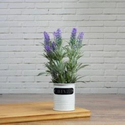Northlight 11'' Artificial Lavender Arrangement In White Tin Can -Michaels Shop D602987S 2