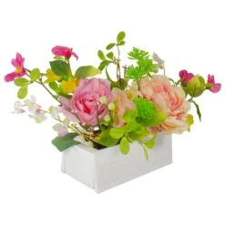 Northlight 14'' Pink And Yellow Artificial Roses And Peony FloralArrangement In Planter -Michaels Shop D602988S 3