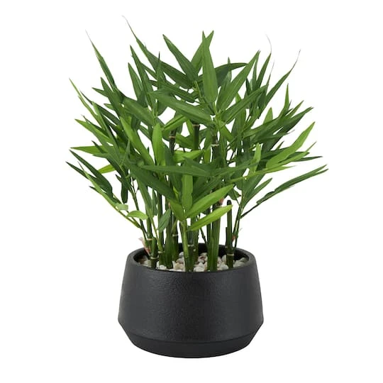 13" Green Faux Foliage Artificial Plant With Black Pot 3 13" Green Faux Foliage Artificial Plant With Black Pot
